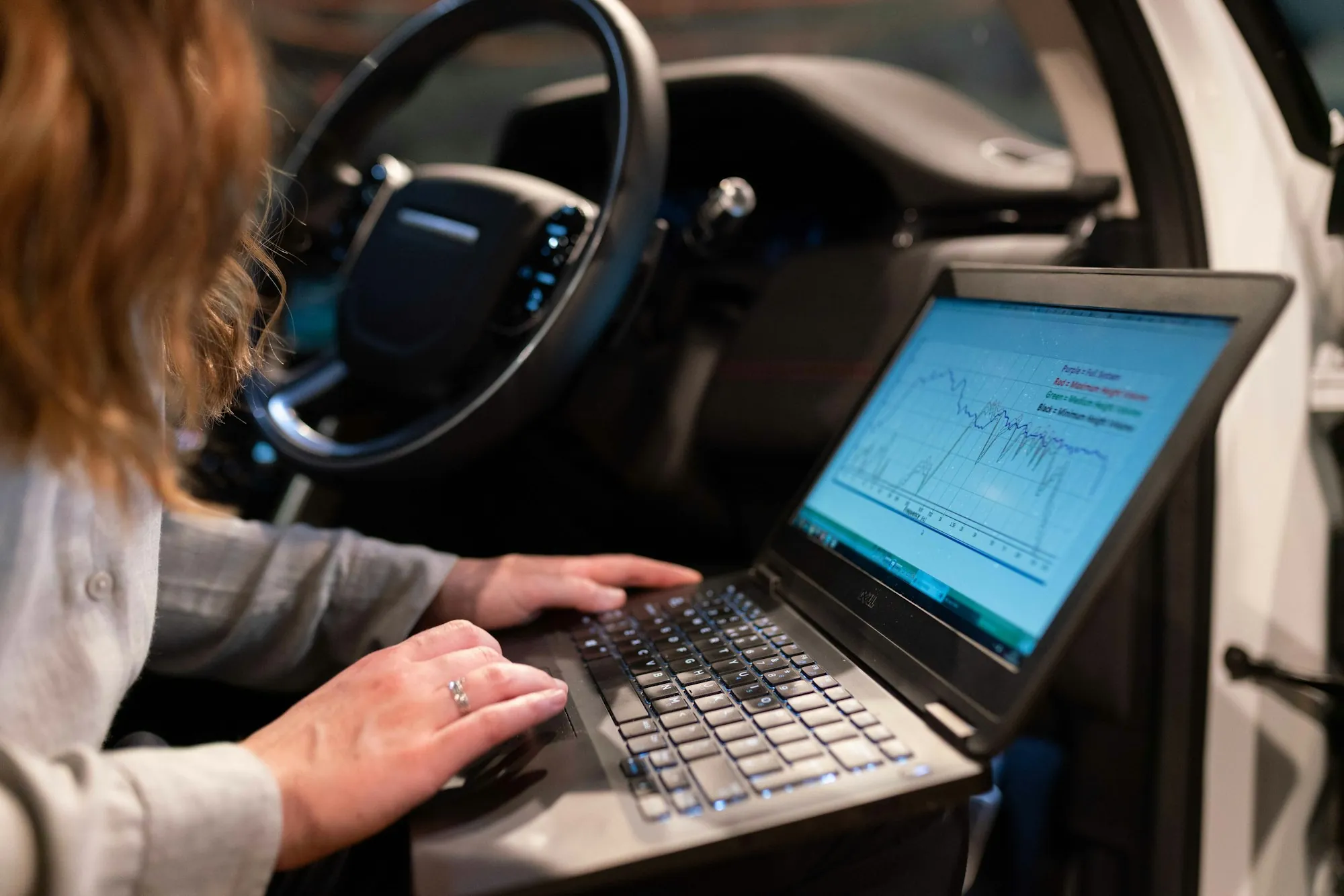 Laptop connected to a vehicle for diagnostic testing